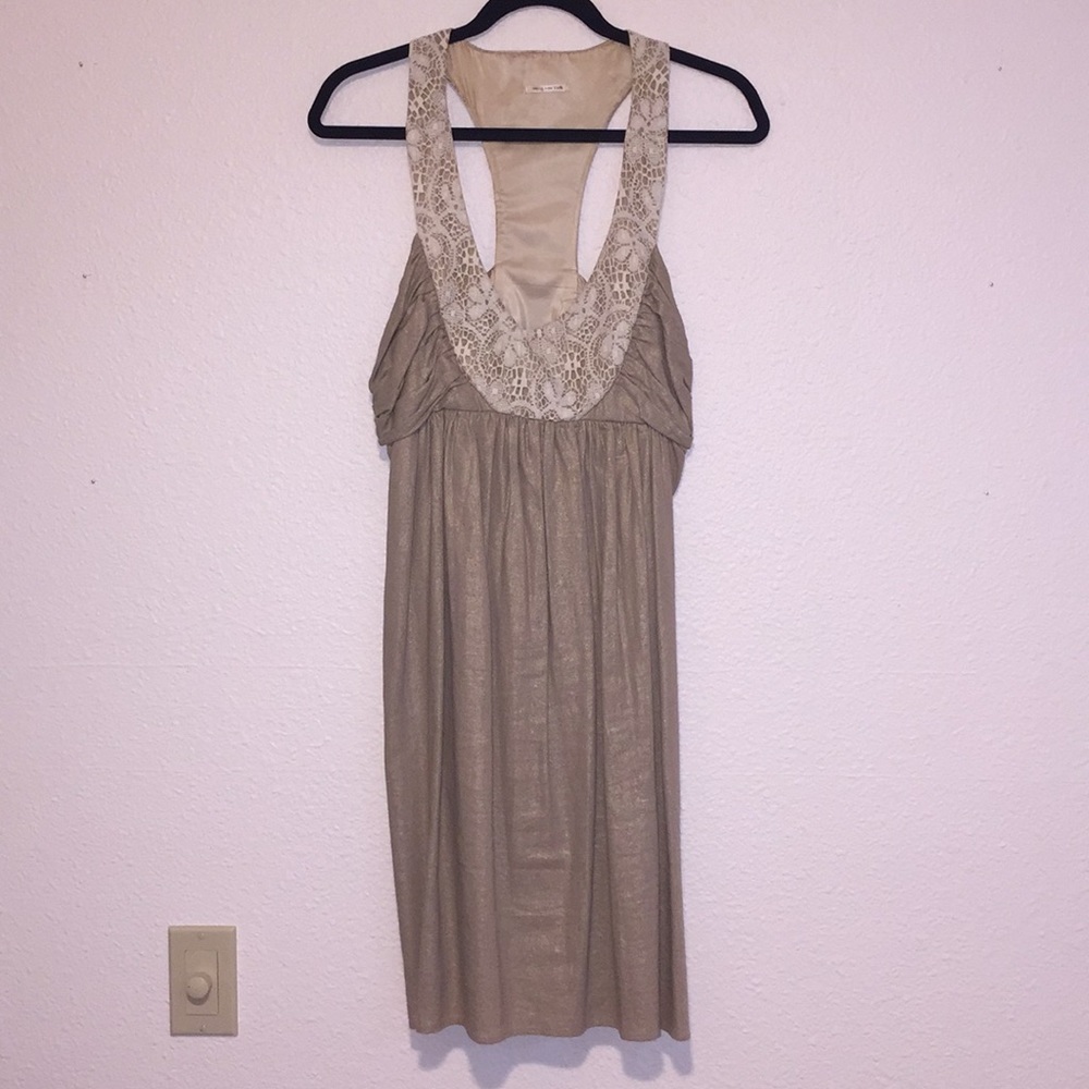 Anthropologie Gold & lace embroidered Dress